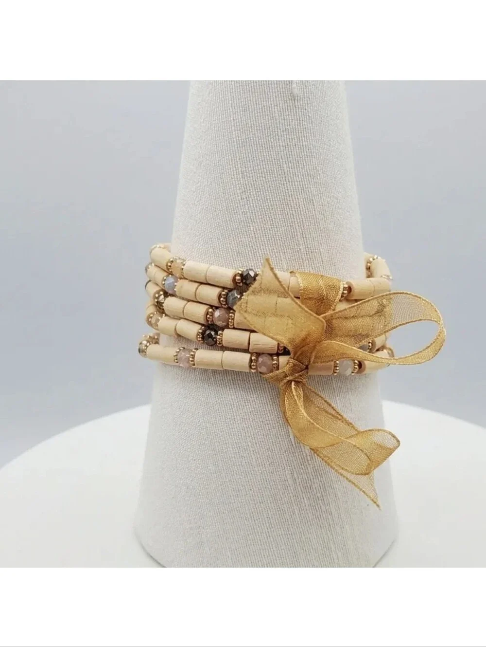 Bracelet Set 5-Pc Crystal Balsa Wood Glass Sparkle Boho Stretchy Aurora Borealis